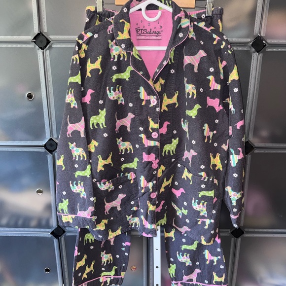 PJ Salvage Flannel Pajama Set in Gray with Multicolored Dog Silhouettes Wns L - Picture 15 of 15